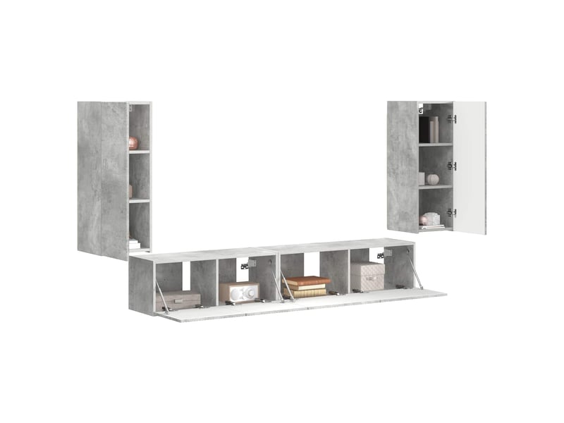  Ensemble meuble tv - banc tv - meuble de rangement 4 pcs gris béton bois d'ingénierie  - Conforama C