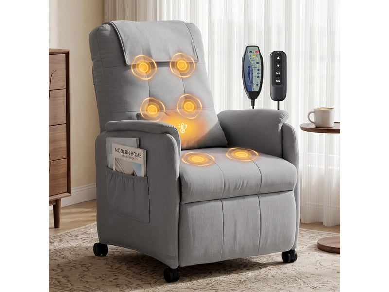 Fauteuil de massage électrique, fauteuil détente pour télévision avec fonction massage et chaleur, 4 roues, gris clair - Conforama A