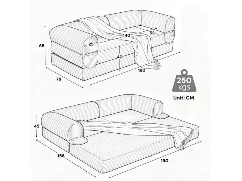  Canapé convertible 190x78x65cm 2 places, fonction 2-en-1, format compact, pour salon, revêtement polyuréthane, marron  - Conforama C