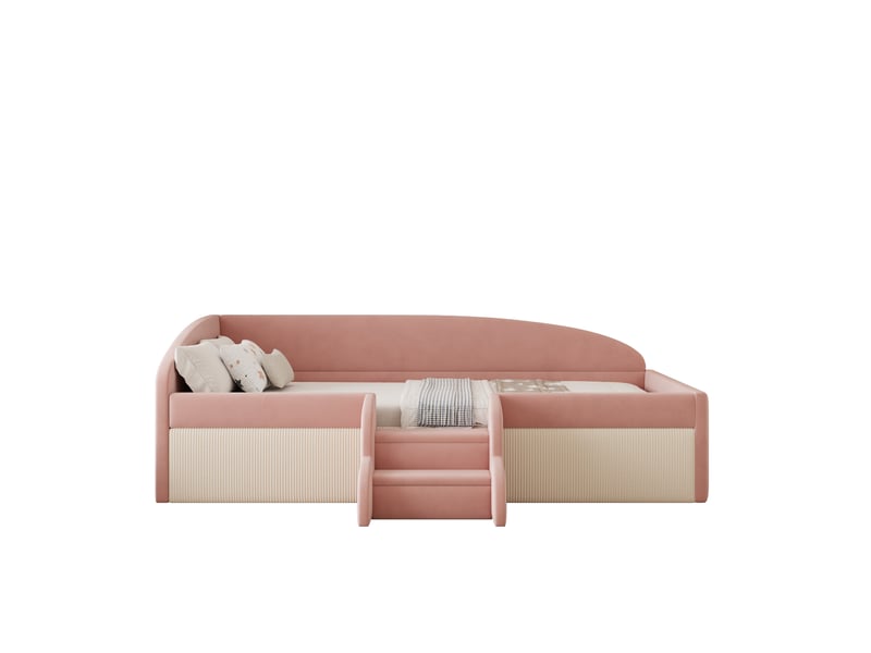 Lit simple rembourré 90x190 cm coloris rose velours lit enfant rose - Conforama E