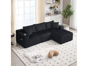 Canapé modulaire avec méridienne en velours côtelé 257 x 160 x 62 cm - 5 coussins et rangements
