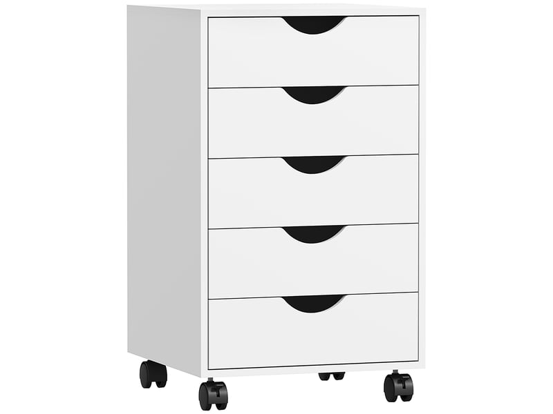  Caisson bureau mobile, meuble rangement sur roulettes avec 5 tiroirs, bois, blanc, 40 x 40 x 67 cm  - Conforama B