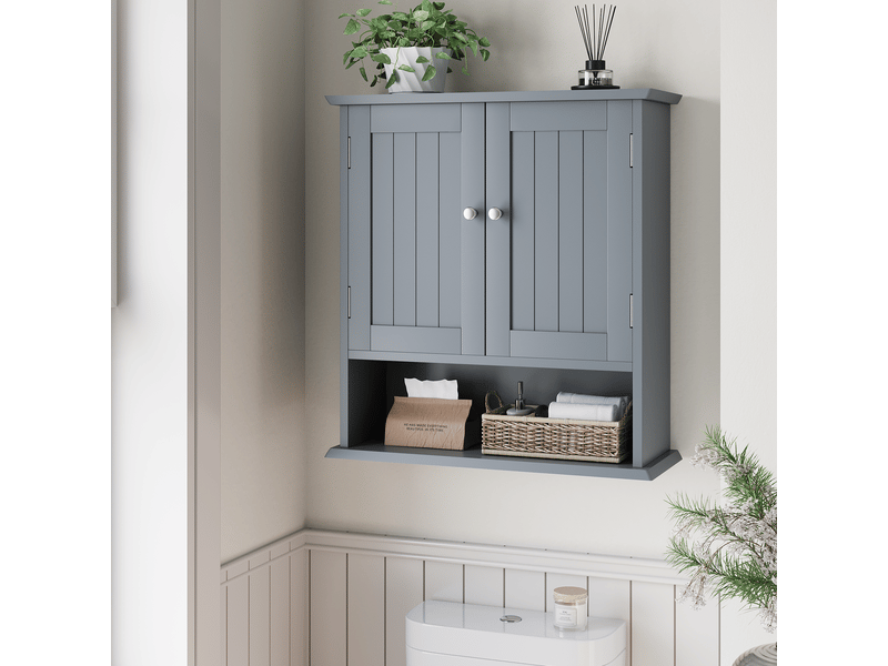  Armoire murale de salle de bain 2 portes niches mdf gris clair 54.6x19.8x60 cm W3180P271287 - Conforama E