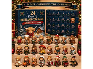 Calendrier de l'avent 24 jours highland cow – 24 mini figurines 3d à collectionner, déco ferme et cadeau de noël