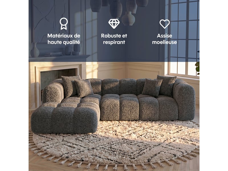  Canapé convertible angle gauche en bouclette gris - alba - morphea Alba Convertible - Conforama C