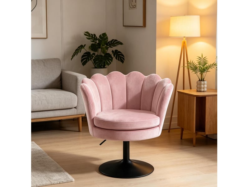  Chaise pivotante en forme de fleur, réglable en hauteur, en velours rose  - Conforama C