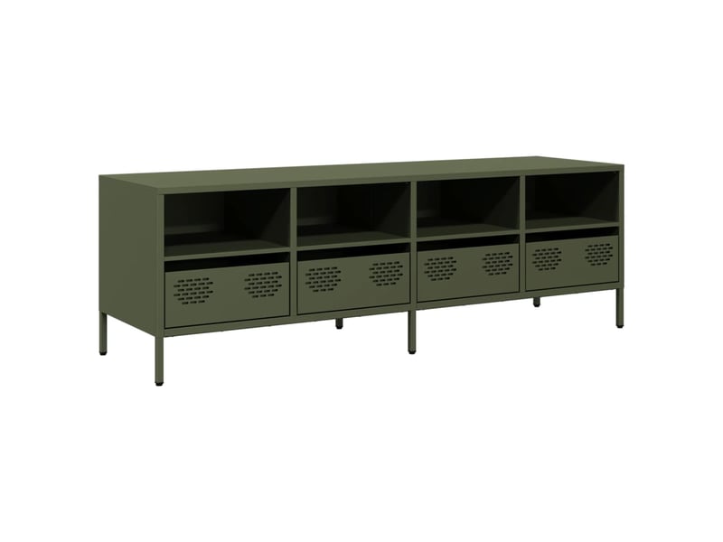  Meuble tv - banc tv - meuble de rangement vert olive 135x39x43,5 cm acier laminé à froid  - Conforama A