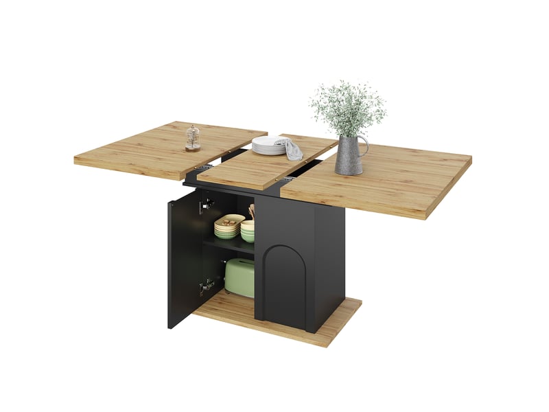 Table extensible 2 à 6 personnes avec rangement pour salle à manger en mdf 110-140×80×76 cm noir naturel - Conforama A