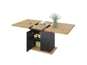 Table extensible 2 à 6 personnes avec rangement pour salle à manger en mdf 110-140×80×76 cm noir naturel