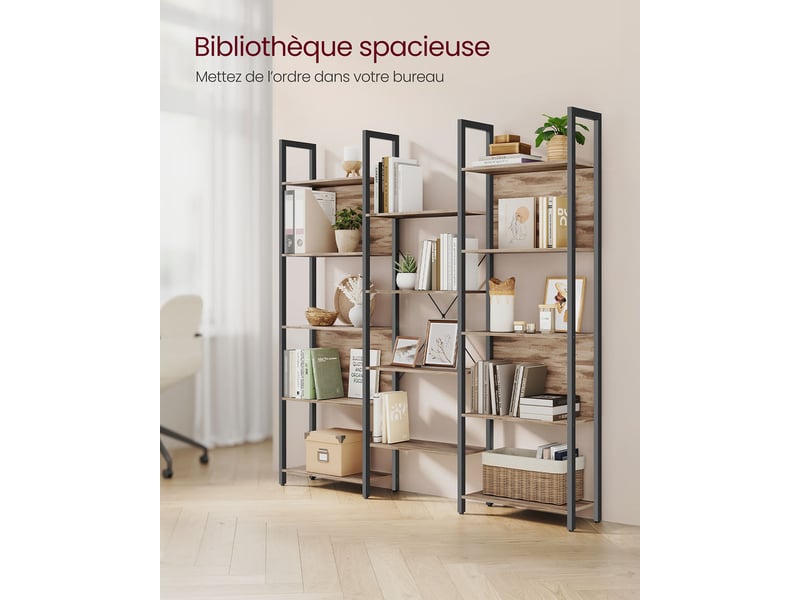 Bibliothèque étagère de rangement avec 14 compartiments cadre en métal pour salon bureau style industriel 158 x 24 x 166 cm marron 12_0004258  - Conforama B