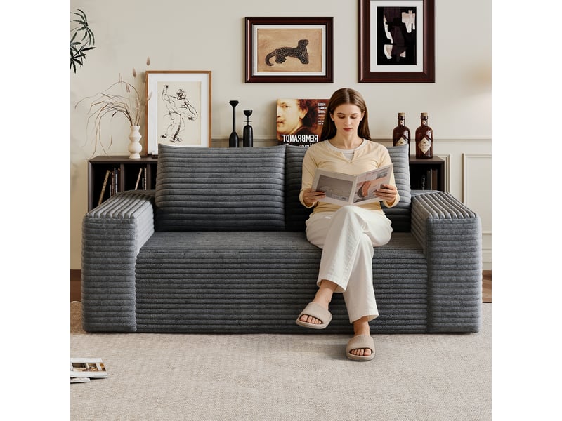 Canapé droit 2 places 180 cm en velours côtelé, assise profonde, mousse haute élasticité, sans montage, gris foncé IKSETERA TRADING LTD - Conforama E