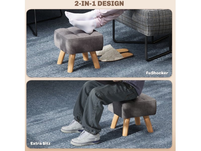  Pouf 27x27x26 cm aspect lin pieds en bois gris  - Conforama E