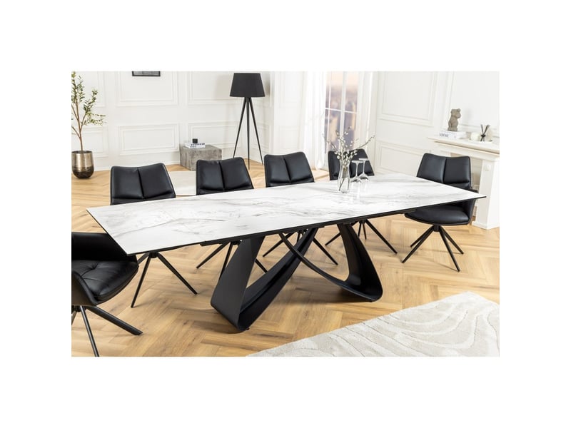  Table zarel – extensible 180 à 260 cm – céramique et verre trempé – effet marbre blanc – style contemporain  - Conforama B