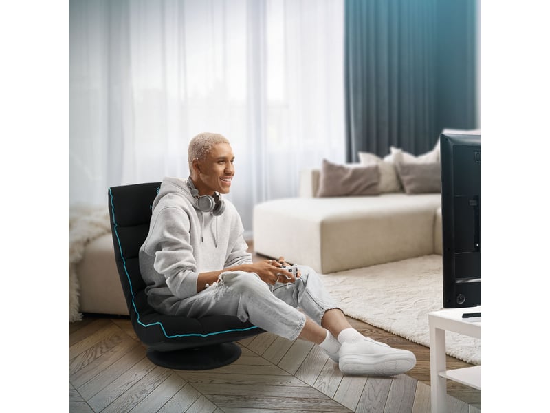 Ml-design fauteuil de sol gaming noir-turquoise pivotant 360° modèle de jeu pliable avec appui-tête dossier réglable et rembourré siège multi-positions relaxant confort pour lounge salon ou chambre ECD Germany GmbH - Conforama B