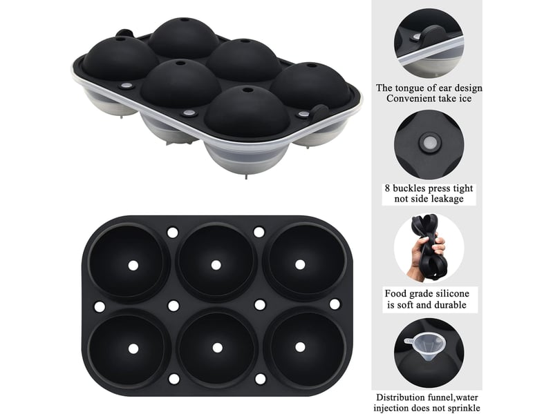 Bacs à glaçons ronds avec entonnoir - 6 grandes boules de glaçons de 6,35 cm - Conforama C