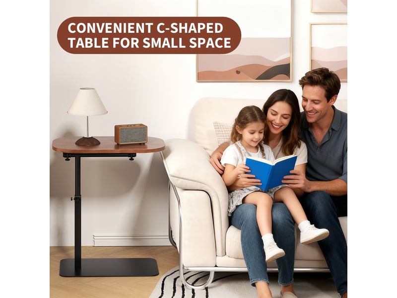  Table d'appoint jardin forme c, plateau pivotant 360°, hauteur réglable, métal stable, gain de place, canapé lit salon terrasse PPG_34BQYMRC - Conforama C