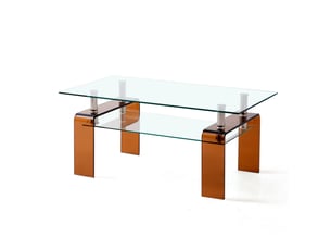 Table basse 100x55x45 cm en verre trempé transparent, pieds bruns