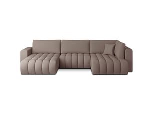Canapé d'angle bonita convertible 6 places beige foncé tissu – gauche – 350x175cm