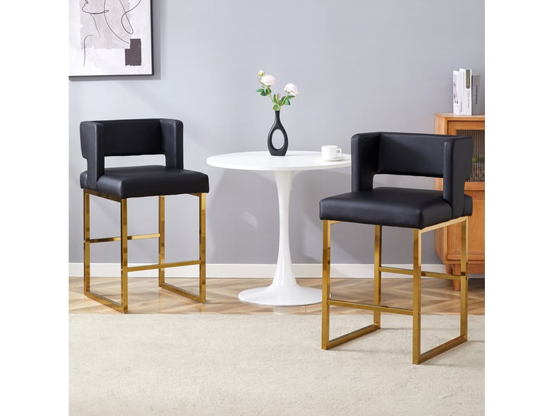  Tabourets de bar lot de 2 avec assise rembourrée et structure stable, en métal et pu noir et doré  - Conforama C