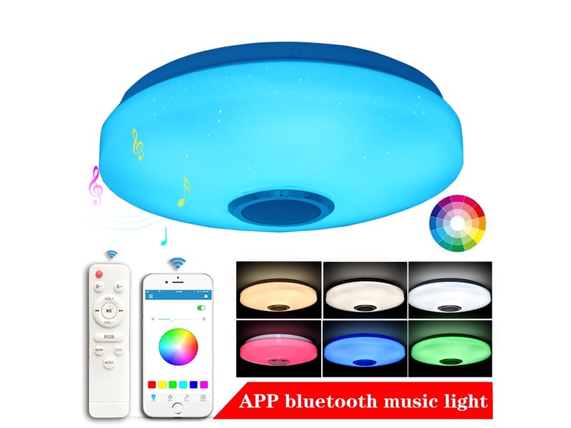 Plafonnier led 36w avec haut-parleur bluetooth, intelligent avec télécommande et contrôle app - Conforama B