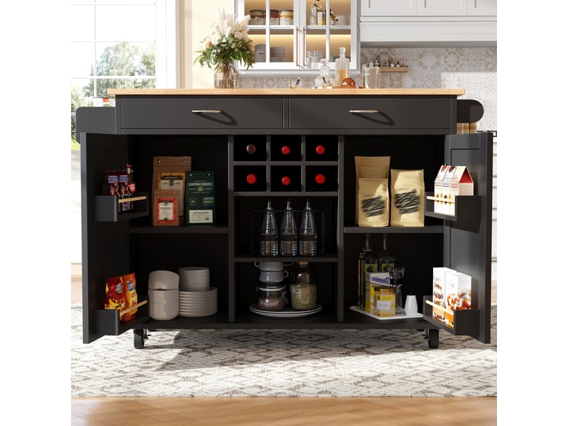  Îlot de cuisine noir desserte à roulettes buffet avec rangement en mdf et métal 102x45x92cm  - Conforama E