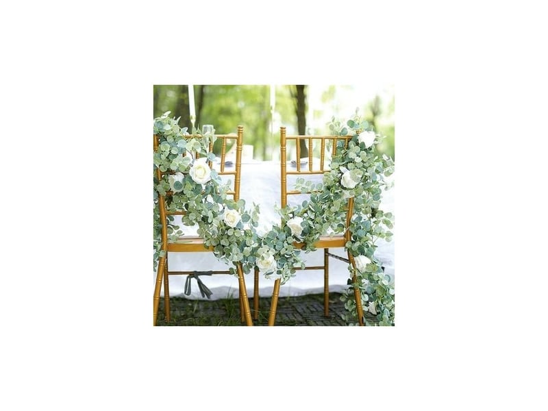  Guirlande d'eucalyptus avec camélias, 2m, fausse fleur artificielle, décoration de vigne rose en soie, fausse feuille suspendue  - Conforama B