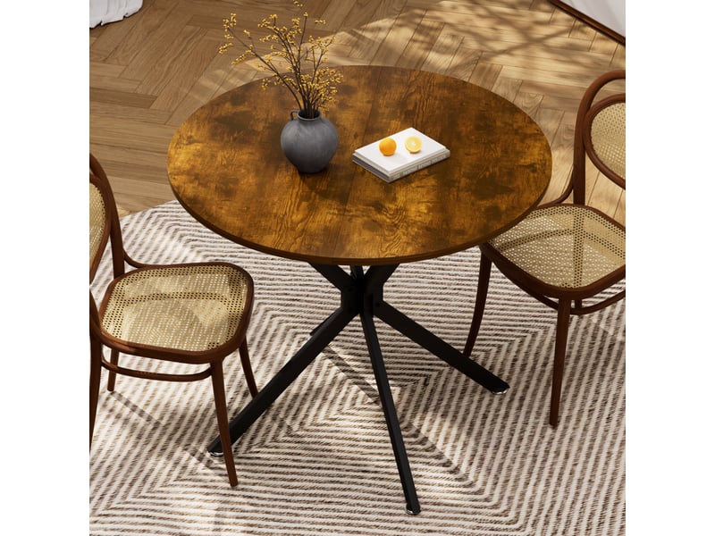 Table ronde de 90 cm, pour 1 à 4 personnes, pieds en métal, pour la salle à manger ou le salon, marron et noir - Conforama D