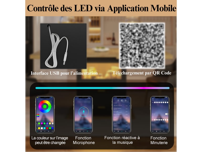  Table à manger extensible 110-140 x 80 x 75 cm, pieds de table avec led intégré, 6 personnes pour salles à manger, naturel  - Conforama E