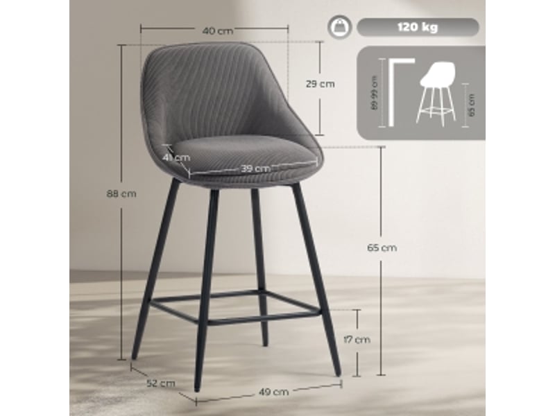  Tabourets de bar lot de 2 pivotants à 360° avec accoudoirs - lpospi - assise rembourrée, hauteur 65 cm, polyester - gris  - Conforama D