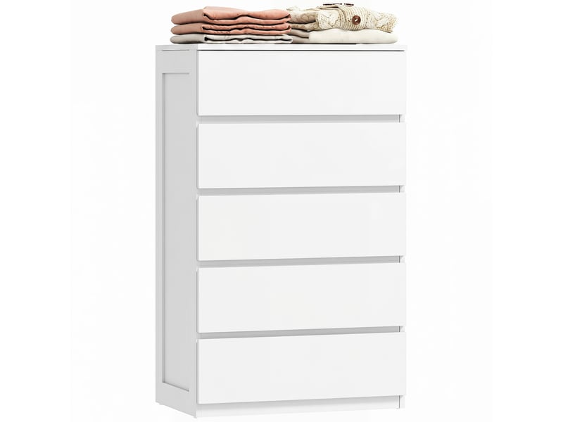  Commode en bois à 5 tiroirs avec poignées rainurées, 60 x 38 x 100 cm, blanche  - Conforama A