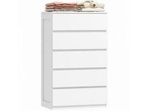 Commode en bois à 5 tiroirs avec poignées rainurées, 60 x 38 x 100 cm, blanche