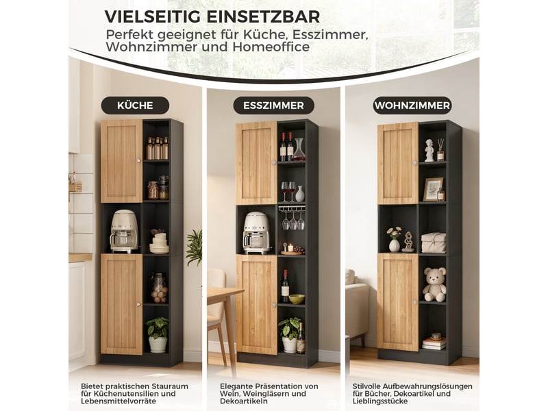  Meuble d'angle cuisine, colonne de rangement étroite 170cm, anthracite et chêne, 2 portes (sans matelas).  - Conforama D