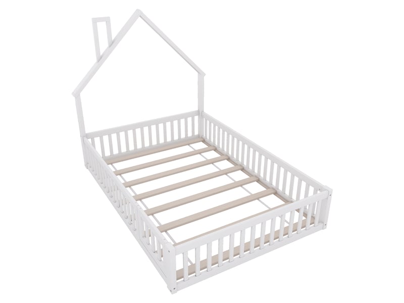 Lit enfant rembourré 140x200 cm en pin blanc, style minimaliste, forme cheminée, sommier à lattes - Conforama D