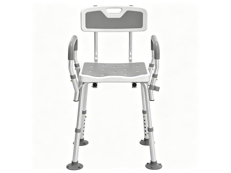  Chaise de douche ergonomique 56,5 x 53,5 cm - blanc et gris - hauteur réglable, accoudoirs et dossier  - Conforama A