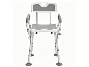 Chaise de douche ergonomique 56,5 x 53,5 cm - blanc et gris - hauteur réglable, accoudoirs et dossier