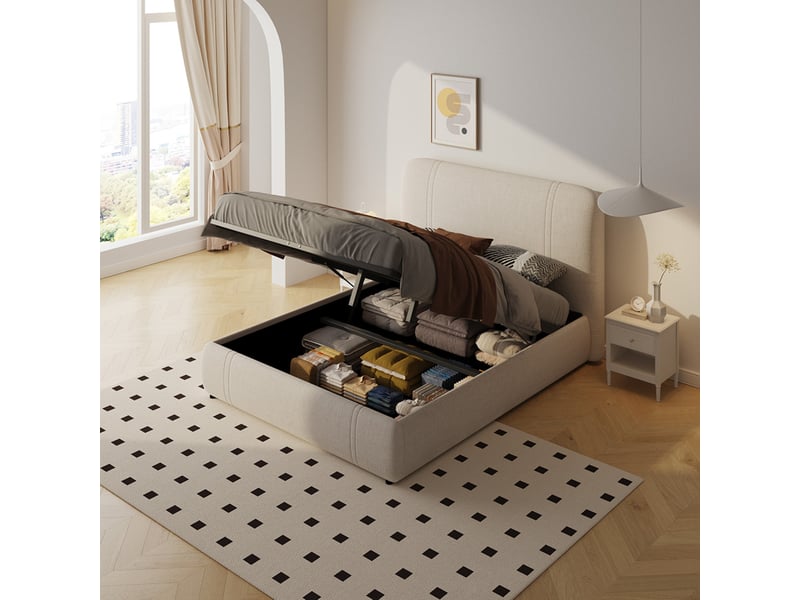  Lit avec coffre de rangement 140x190cm en velours beige montecito  - Conforama E