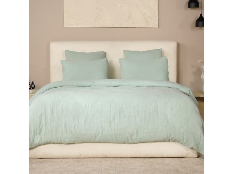  Parure housse de couette 260x240cm + 2 taies 100% gaze de coton lavée vert givré - valma VALMA - Conforama A