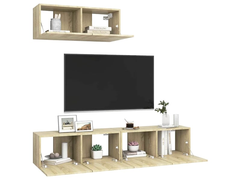  Lot de 3 meuble tv bas salon chêne sonoma bois d'ingénierie  - Conforama E