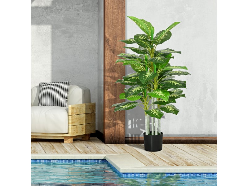  Plante artificielle calathea 53 feuilles pot ciment noir 17x17x120 cm  - Conforama D