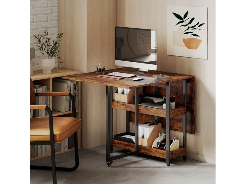  Desserte de cuisine pliable mobile 2 à 4 personnes, 2 étagères, marron rustique  - Conforama E