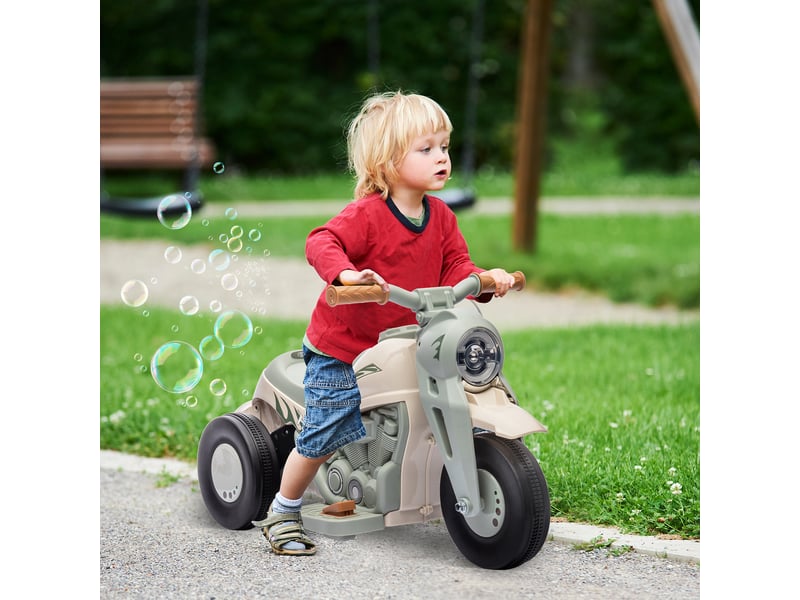 Moto électrique enfants 2-5 ans, 3 roues, 6 v, 3 kmh, avec fonction de bulles, effets lumineux et sonores, blanc crème  - Conforama C