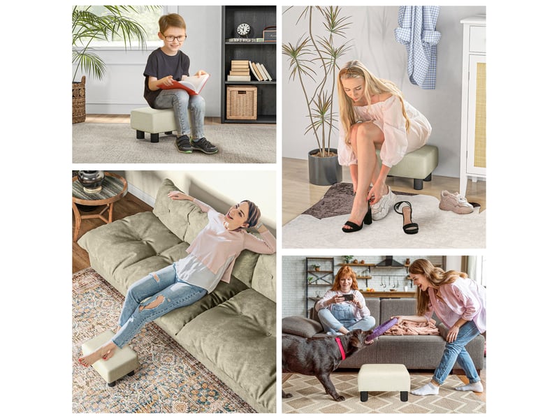  Pouf repose-pied tabouret bas en tissu de lin capacité de charge 110 kg beige 40 x 30 x 24 cm  - Conforama R
