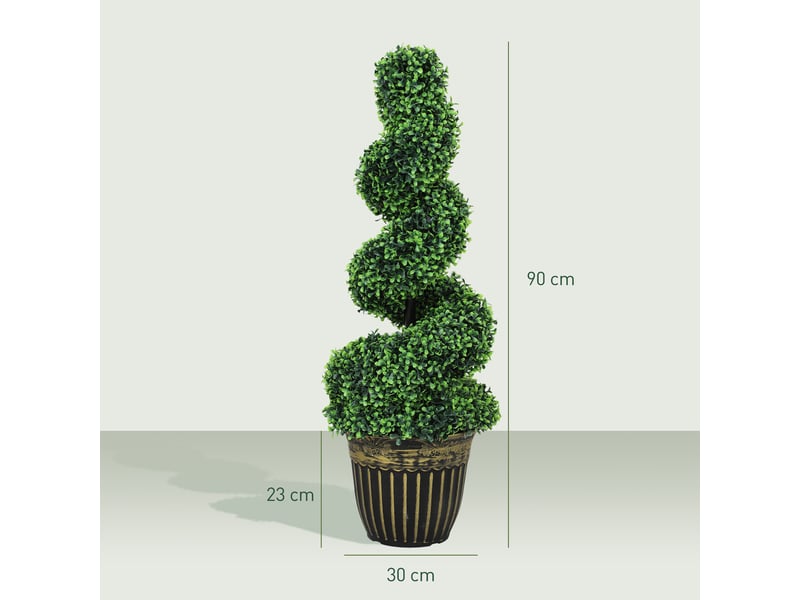  Buis spiralé, lot de 2 plantes artificielles, avec pot, 90 cm de hauteur, vert  - Conforama E