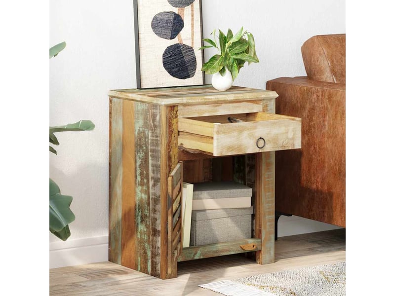  Table de chevet avec 1 tiroir et 1 porte bois de récupération  - Conforama B