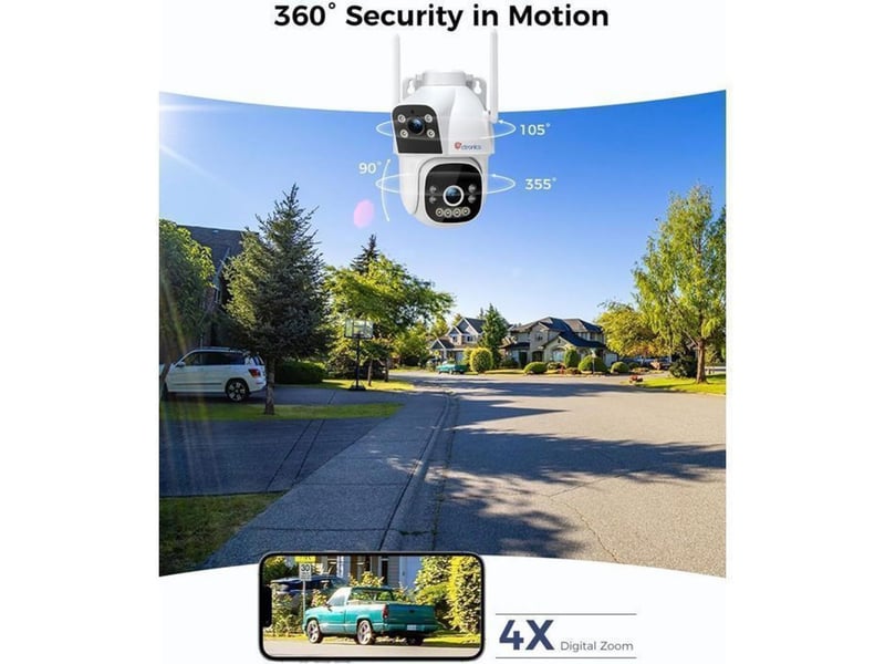  Caméra de sécurité extérieure ptz double objectif 4g lte vision couleur 25 m 355 90 deux voies audio ip66  - Conforama D