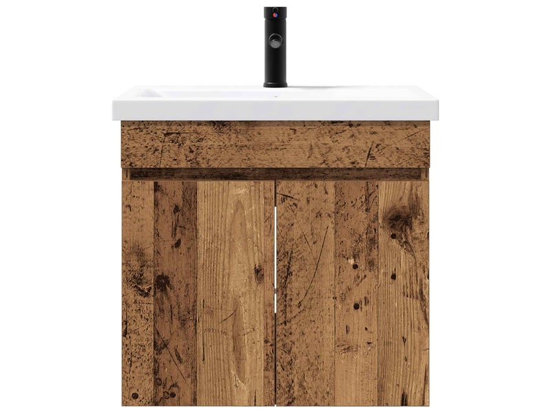 Meuble de rangement salle de bain avec robinet bois ancien shl2474 - Conforama E