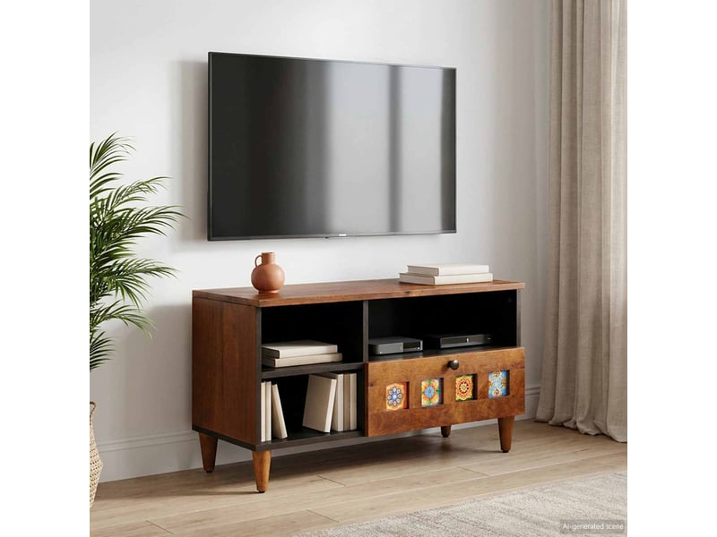 Meuble tv - banc tv - meuble de rangement noyer 80 x 33 x 46 cm bois de mangue massif - Conforama B