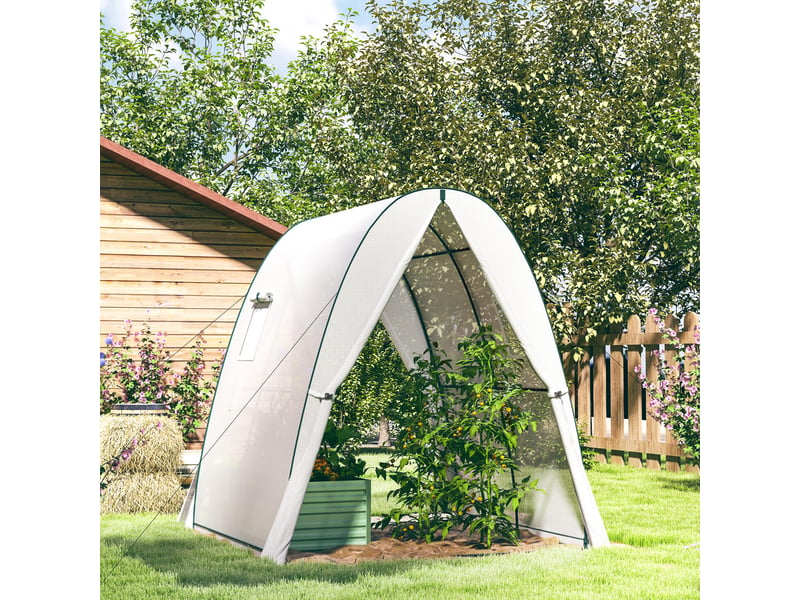  Serre de jardin 1,8 x 1,8 x 2 m avec portes enroulables et grandes fenêtres, serre tunnel de jardin, blanc  - Conforama C