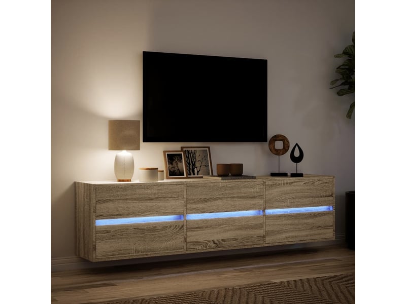  Meuble tv - banc tv - meuble de rangement mural avec led chêne sonoma 180x31x45 cm  - Conforama E
