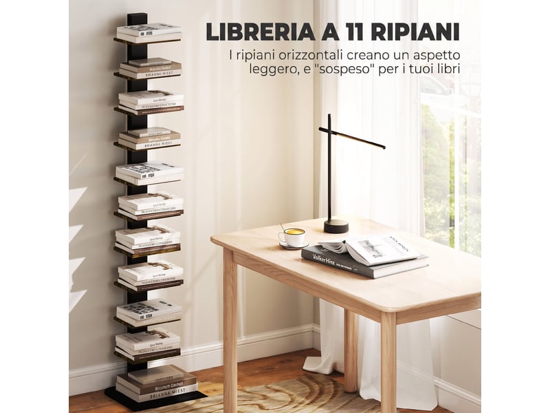  Bibliothèque moderne gain de place à 11 niveaux, 34,5 x 41,5 x 163,5 cm, marron rustique  - Conforama D